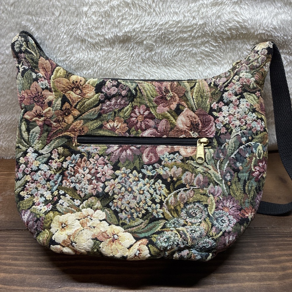 Vintage Floral Tapestry Shoulder Bag Spring Multicolor Grandmacore Zip Up